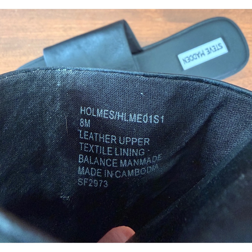 Steve Madden 90s Y2K Style Holmes Leather Slide Flat Sandals Minimalist Black 8 - Picture 6 of 6